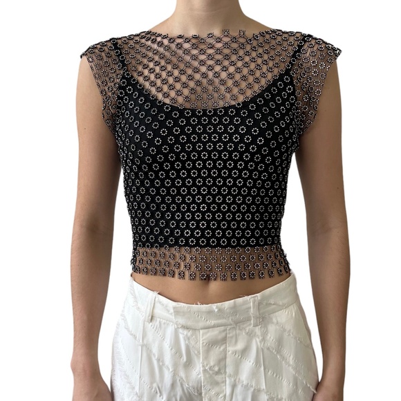 House of Harlow 1960 Tops - House of Harlow 1960 Rhinestone Sheer Top & Cami SET Black Beaded Revolve Medium